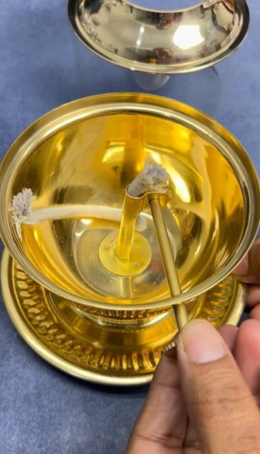 100% Pure Brass Akhand Jyoti Diya with Adjustable Bati & Glass Cover (Large, 250ml) 3