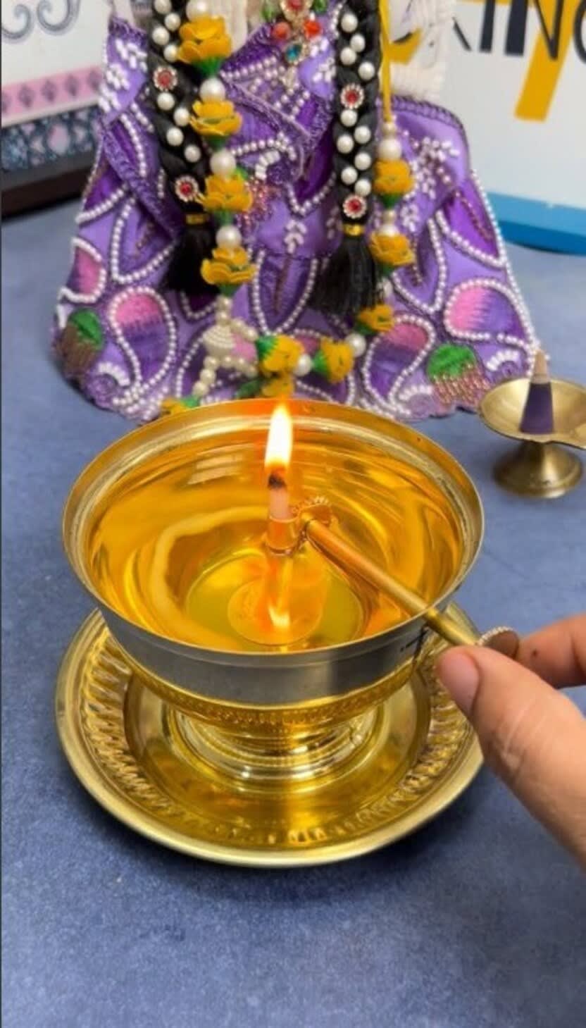 100% Pure Brass Akhand Jyoti Diya with Adjustable Bati & Glass Cover (Large, 250ml) 4